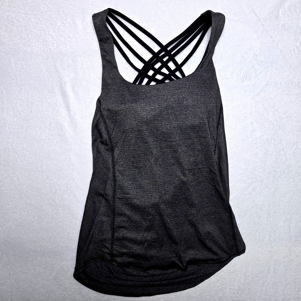 Lululemon Wild Tank Heathered Gray Black Strappy Back Yoga Top Size‎ 4